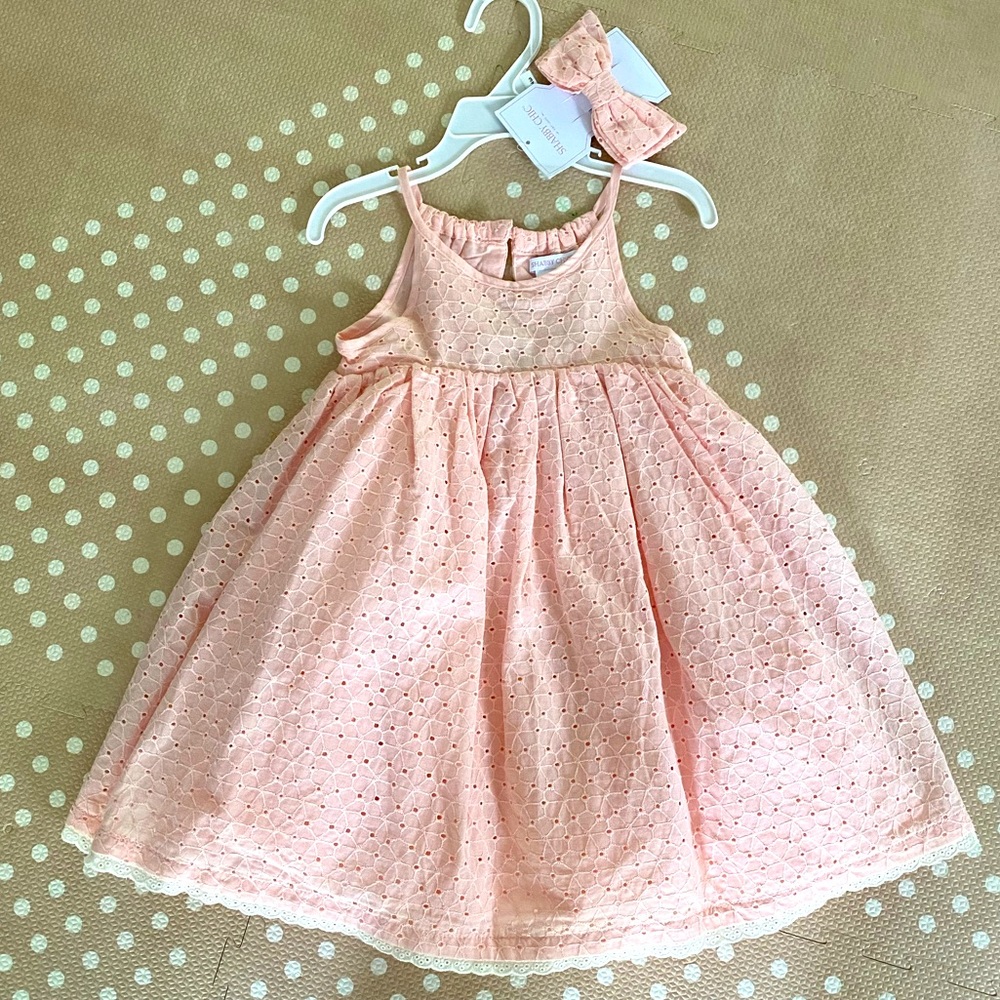 NWT pink cotton eyelet sundress with matching headband